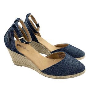 White Mountain Women's Cisco Espadrille Sandals 7.5 M Blue Wedge Ankle Strap